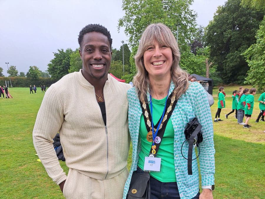 Stevenage Mayoress Rubs Shoulders with Gladiators’ Nitro at Hertfordshire School Games