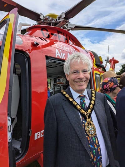 Jim Brown Mayor by the new Essex and Herts Air Ambulance a second AW169 on Sunday 14th July 2024 (2)