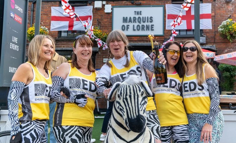 The Zebra ED charity ladies and zebra get set for Brighton by Keith Fenwick at the zebra by the Marquis of Lorne