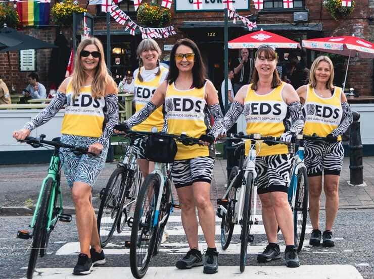 Tracy Pez Penny Schenkel Hazel Smith Jenny Garrett and Karen Ellis the Zebra ED charity riders get set fot the London to Brighton by Keith Fenwick near the Marquis of Lorne 1000041084 (1)