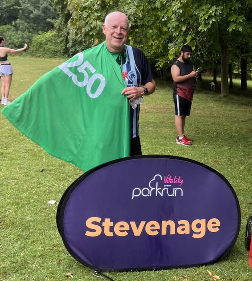 Nick Kleanthous FVS after his 250th parkrun wet Sat 19th July 2025